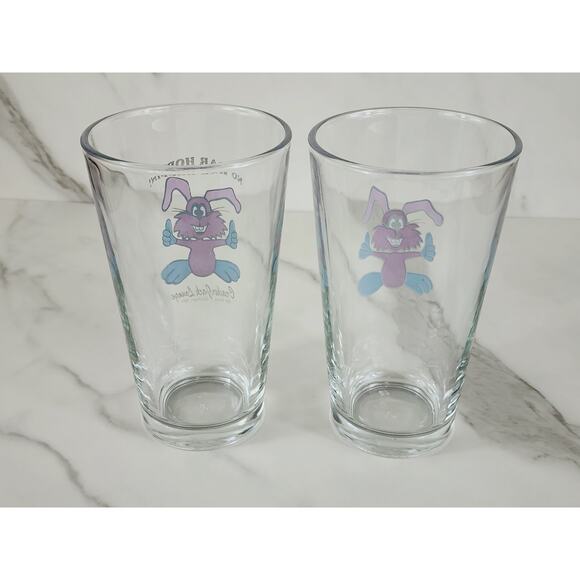 Rabbit Pink Logo Pizza Pint Beer Clear Glass 16oz Drinkware 5 3/4" Brewery x2 - Picture 5 of 11